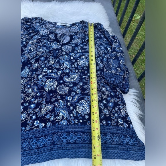 Susan Graver Womens Floral Woven Tie Neck Peasant Tunic Top - Size Med. petite - Picture 7 of 12